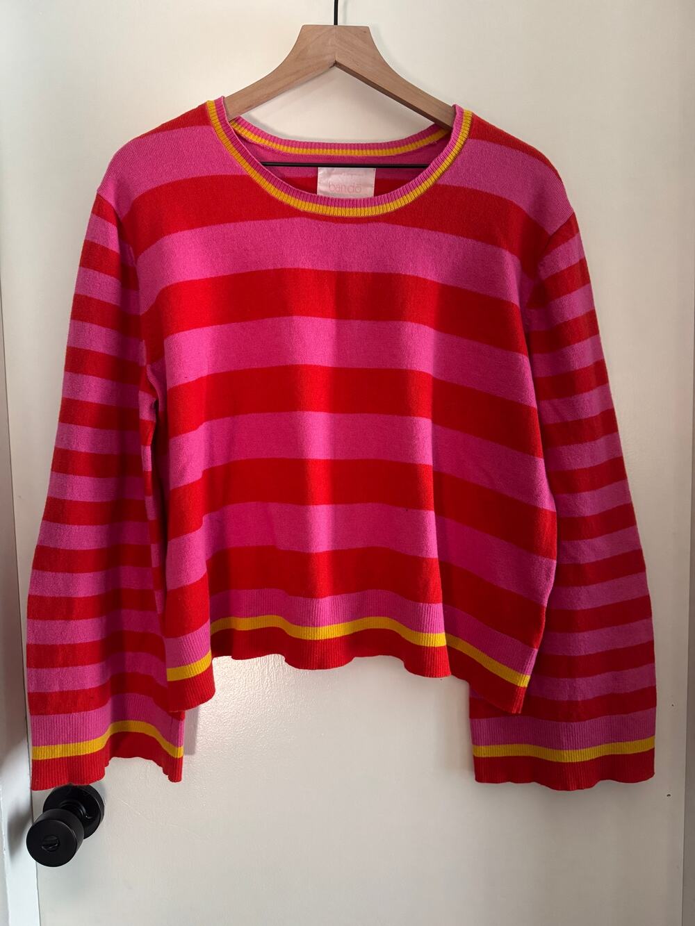 Ban.dō pink & red striped bell sleeve sweater - 3X